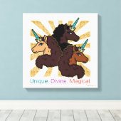 Afro-eenhoorntrio: uniek, goddelijk en magisch canvas afdruk (Insitu (Houten vloer))