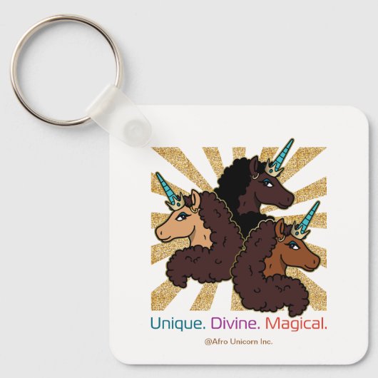Afro-eenhoorntrio: uniek, goddelijk en magisch sleutelhanger (Voorkant)