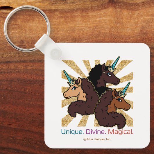Afro-eenhoorntrio: uniek, goddelijk en magisch sleutelhanger (Voorkant)