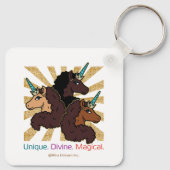 Afro-eenhoorntrio: uniek, goddelijk en magisch sleutelhanger (Achterkant)