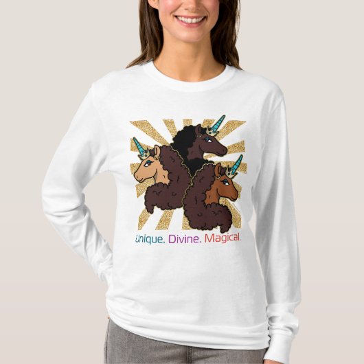 Afro-eenhoorntrio: uniek, goddelijk en magisch t-shirt (Voorkant)