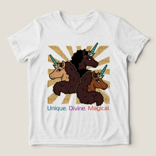 Afro-eenhoorntrio: uniek, goddelijk en magisch Tri-Blend shirt (Design voorkant)