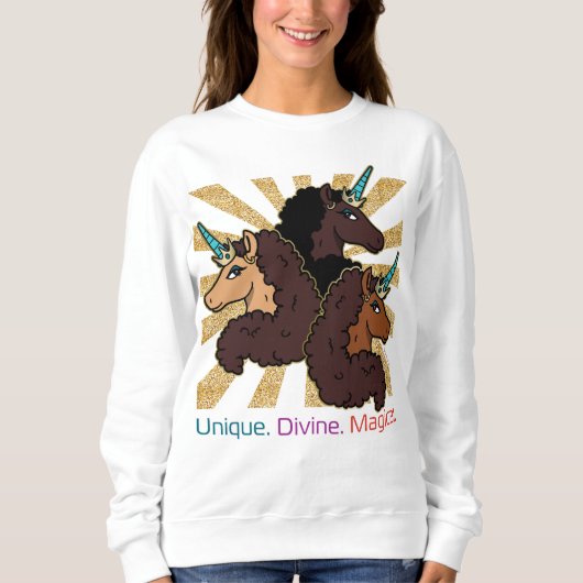 Afro-eenhoorntrio: uniek, goddelijk en magisch trui (Voorkant)