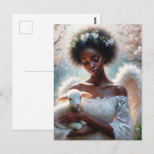 Afro engel met lam ansichtkaart briefkaart (Voorkant / Achterkant)