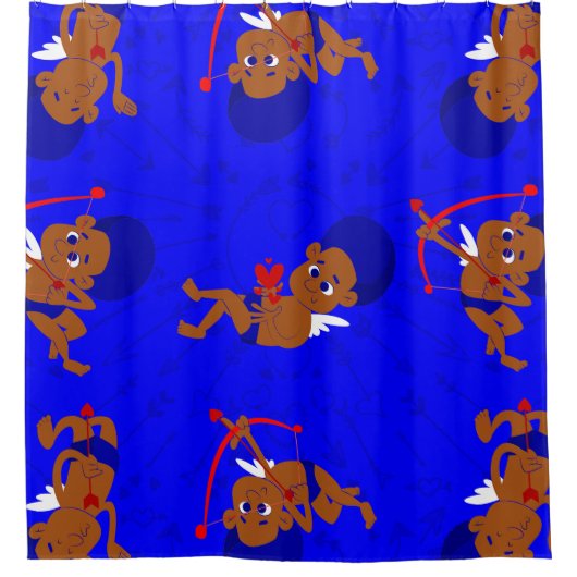 Afro Engel Zwarte Cupido Afrikaanse Cherub Blauw H Douchegordijn (Voorkant)