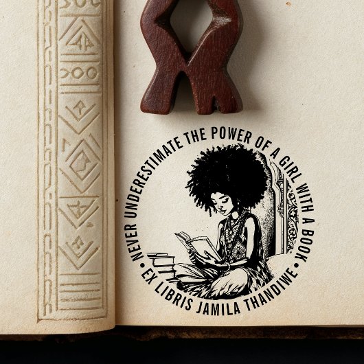 Afro-feministische "Power of a Girl" Bibliotheek B Rubberstempel