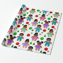 Afro Gingerbrood, kerstjongen en Kinder meisjes Cadeaupapier