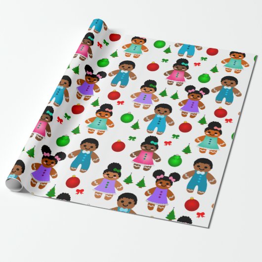 Afro Gingerbrood, kerstjongen en Kinder meisjes Cadeaupapier (Uitgerold)