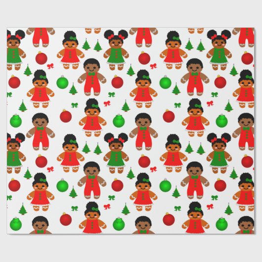 Afro Gingerbrood Kinder kerstkoekjes Cadeaupapier (Vlak)