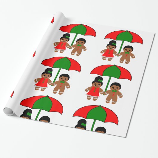 Afro Gingerbrood man Kerstcadeaupapier Cadeaupapier (Uitgerold)