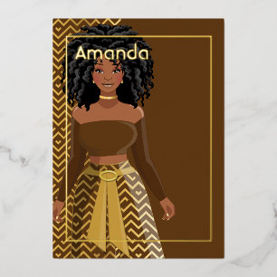 Afro Girl Birthday Party Folie Invitation Folie Uitnodiging
