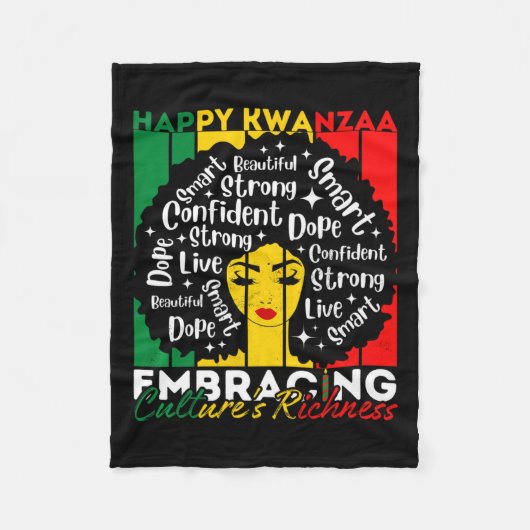 Afro Girl Happy Kwanzaa Afro-Amerikaans Erfgoed Fleece Deken (Voorkant)
