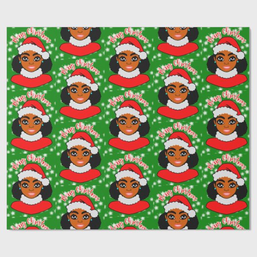 Afro Girl Kerstmis, Zwarte Vrouw, Melanin Queen Cadeaupapier (Vlak)