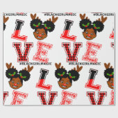 Afro Girl, rendier, rode neus, Kerstmis, zwart Cadeaupapier (Vlak)