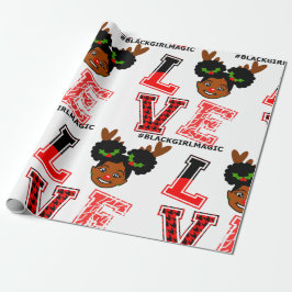 Afro Girl, rendier, rode neus, Kerstmis, zwart Cadeaupapier