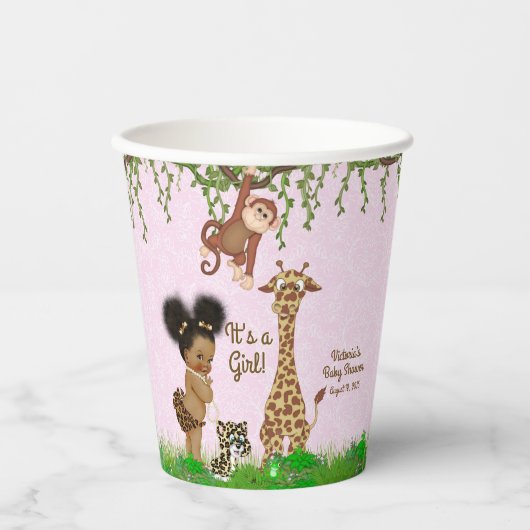 Afro Girl Safari Baby shower Papieren kopjes Papieren Bekers (Voorkant)