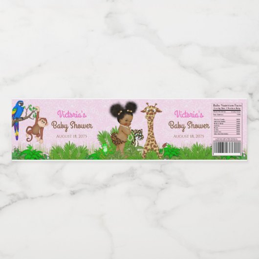 Afro Girl Safari Baby shower Water Bottle Labels Waterfles Etiket (Enkel label)