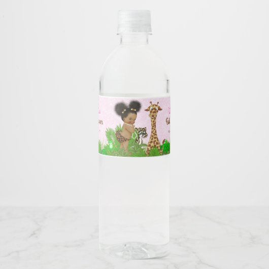 Afro Girl Safari Baby shower Water Bottle Labels Waterfles Etiket (Voorkant)