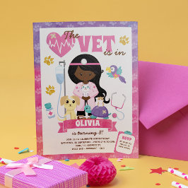 Afro Girl Vet Birthday Party Invitation Kaart