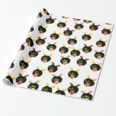 Afro Girls Santa Reindeer Kerstrode neus Cadeaupapier (Uitgerold)