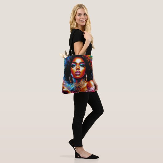 Afro Glam Canvas tas met zwarte vrouw Pop kunst ui (Op model)