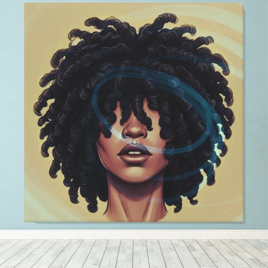 Afro Glow Canvas – Modern Black Art (Insitu (Houten vloer))