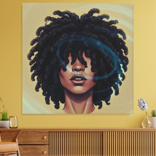 Afro Glow Canvas – Modern Black Art (Insitu (Woonkamer))