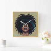 Afro Glow Wall Clock – Modern Black Art Vierkante Klok (Huis)