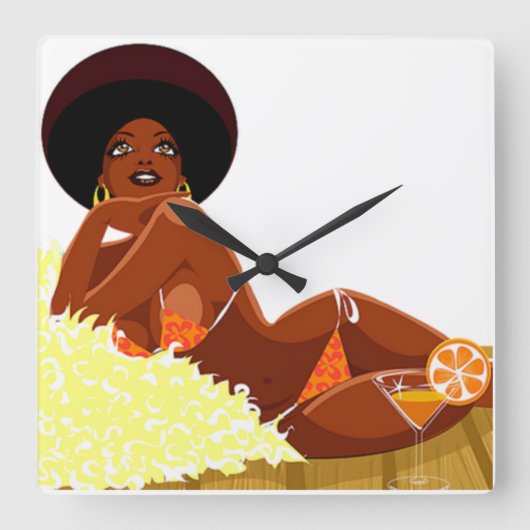 Afro Goddess Wall Clock Vierkante Klok (Voorkant)