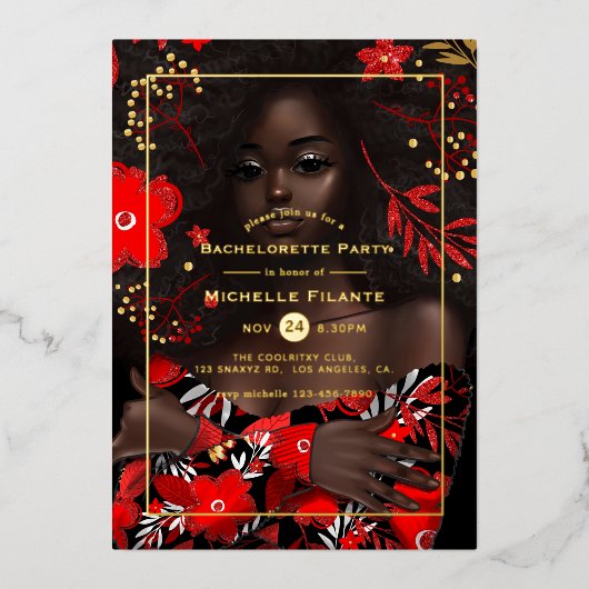 Afro goud folie Kerst Bachelorette-feest Uitnodiging (Voorkant)