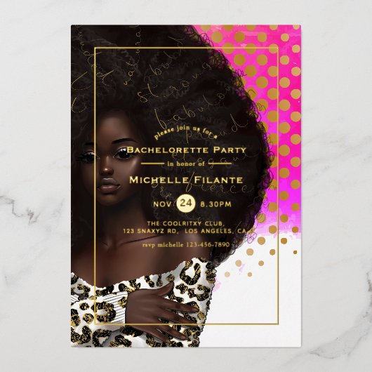 Afro Gouden Folie Bachelorette Party Uitnodiging (Voorkant)