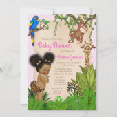 Afro Haar Baby Meisje Safari Baby shower Kaart (Voorkant)