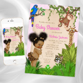 Afro Haar Baby Meisje Safari Baby shower Kaart