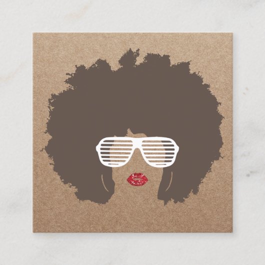 Afro Hair Beauty Girl Mode Stylist Rustic Kraft Vierkante Visitekaartje (Voorkant)