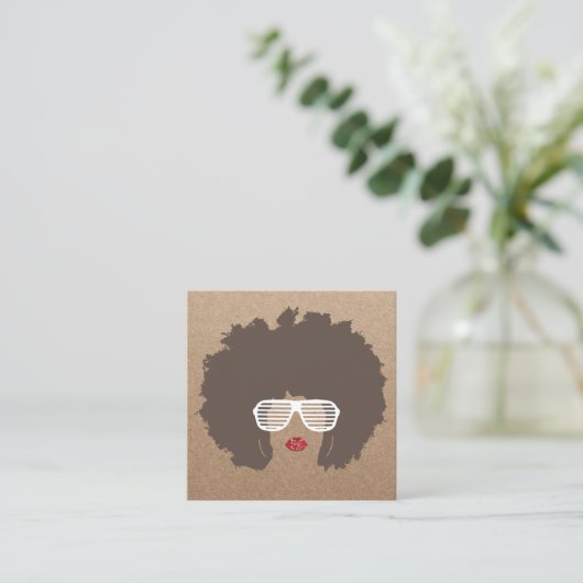 Afro Hair Beauty Girl Mode Stylist Rustic Kraft Vierkante Visitekaartje (Staand voorkant)