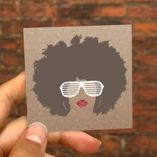 Afro Hair Beauty Girl Mode Stylist Rustic Kraft Vierkante Visitekaartje