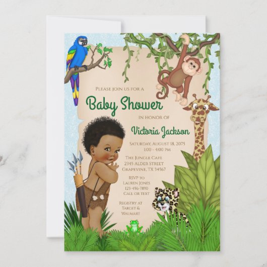 Afro Hair Boy Safari Baby shower Uitnodiging (Voorkant)