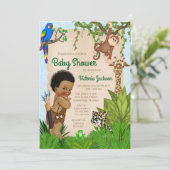 Afro Hair Boy Safari Baby shower Uitnodiging (Staand voorkant)