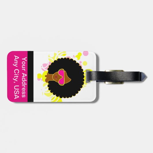 Afro Hair Pink zonnebril op Bagagelabel (Achterkant horizontaal)