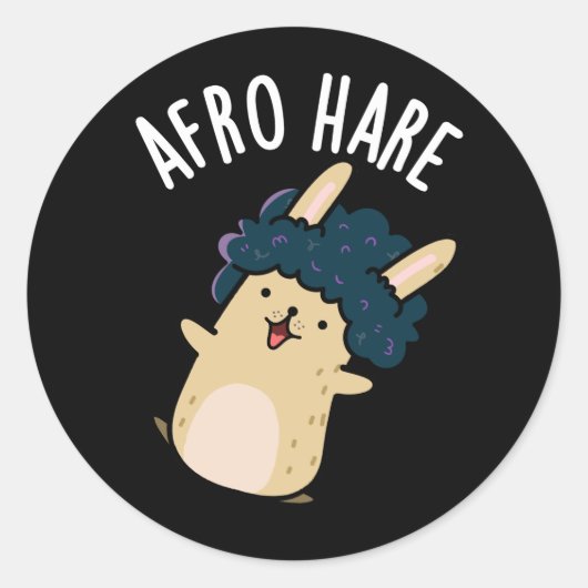 Afro Hare Funny Rabbit met Afro Pun Dark BG Ronde Sticker (Voorkant)
