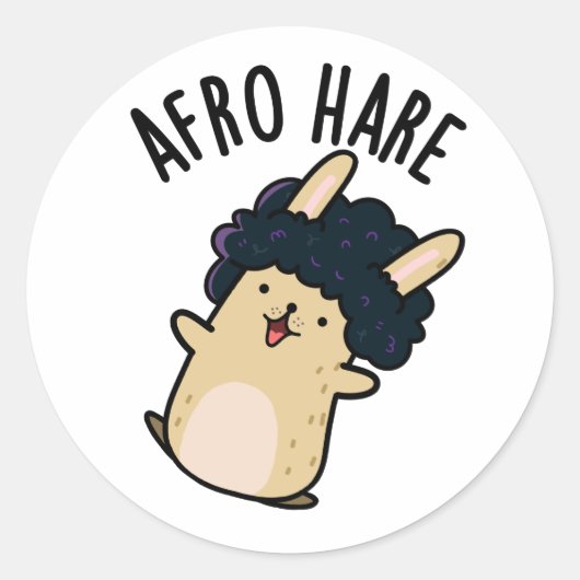 Afro Hare Funny Rabbit met Afro Pun Ronde Sticker (Voorkant)