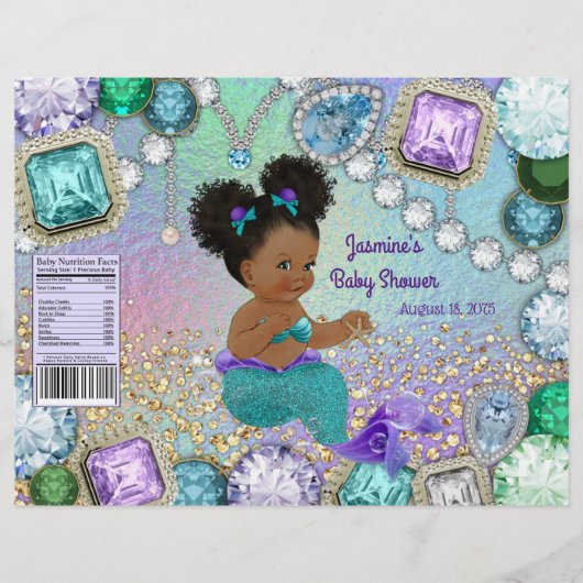 Afro Jewel Mermaid Baby shower Chip Bag Wrappers Flyer (Voorkant)