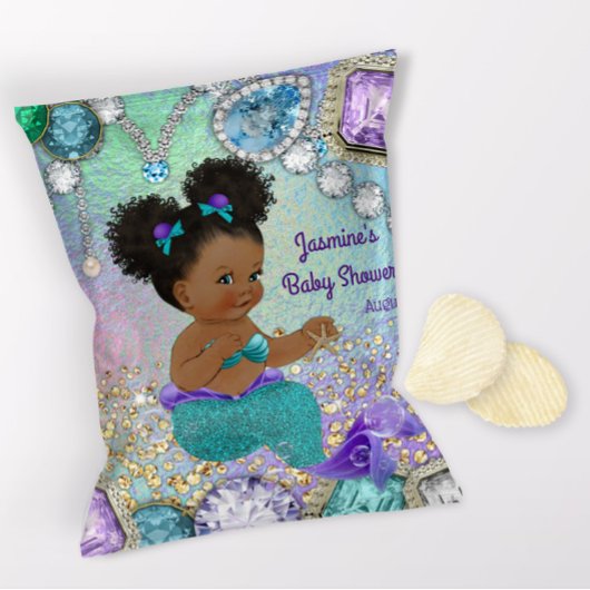 Afro Jewel Mermaid Baby shower Chip Bag Wrappers Flyer