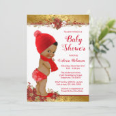 Afro Jongen Rood Goud Kerst Baby Shower Kaart (Staand voorkant)