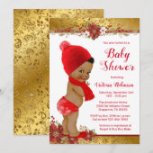 Afro Jongen Rood Goud Kerst Baby Shower Kaart (Voorkant / Achterkant)