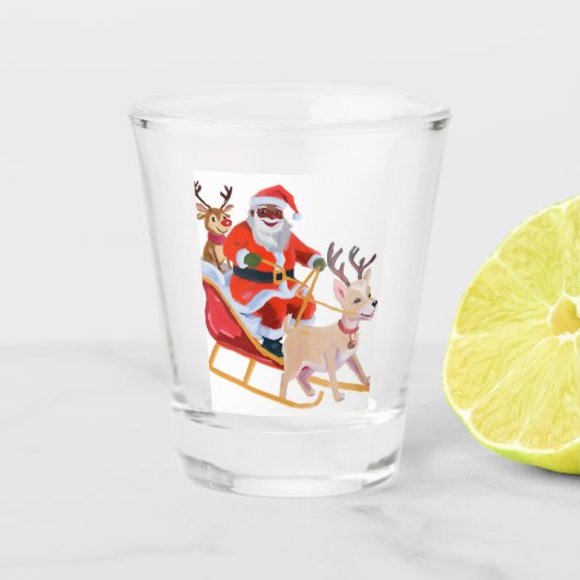 Afro-kerstman en vrienden shot glas (Voorkant)