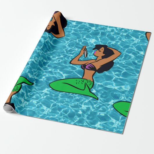afro latina mermaid sea zee cadeaupapier (Uitgerold)