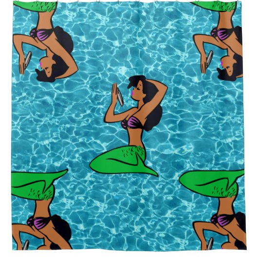 afro latina mermaid sea zee douchegordijn (Voorkant)