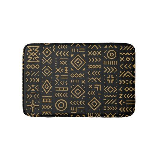 Afro Luxe Zwart & Goud Tribal Badmat (Voorkant)