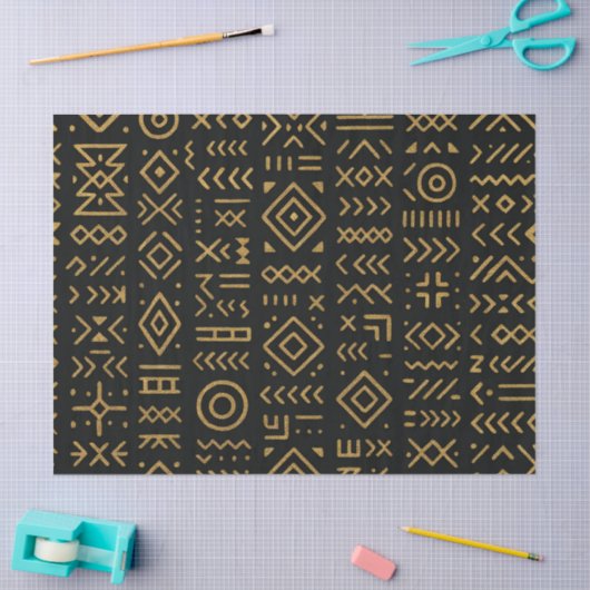 Afro Luxe Zwart & Goud Tribal Wrapping Paper Tissuepapier (Craft)
